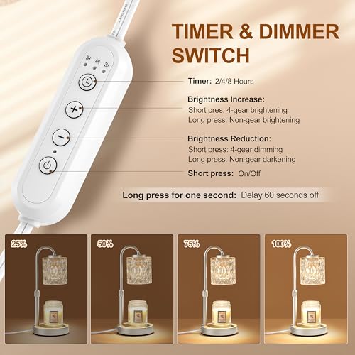 Dimmable Candle Warmer Lamp with Timer (Silver-glass)