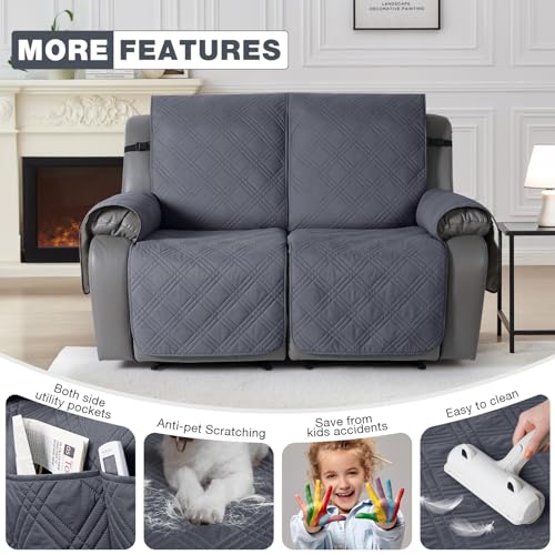 100% Waterproof Recliner Loveseat Covers 2 Seater (Dark Grey / 2 Seater Standard)