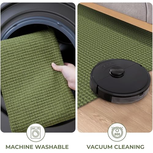 Extra Long Runners for Hallways 3x20 ft Washable Kitchen Runner Non Slip Rubber Backed Hallway Rug Cotton Entryway Runner Rug Floor Carpet for Indoor Hall (Olive Green/Earthy Green / 3' x 20' (Runner))