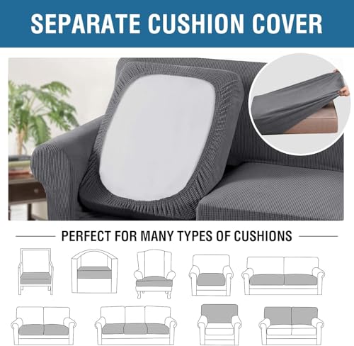 4 Piece Stretch Sofa Covers for 3 Cushion Couch Covers for Living Room Furniture Slipcovers (Large Plus / Grey)