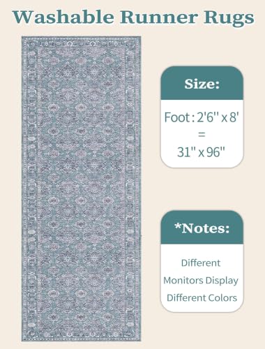 2'6"x8' Washable Non Slip Floral Boho Runner Rug for Hallway (Blue Grey/Multi / 2'6" x 8' (Runner))