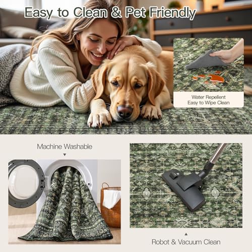 8x10 Area Rugs for Living Room Green Washable Non (Green / 8' X 10' (Rectangular))