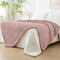 Chunky Knit Throw Blanket for Couch (Dusty Pink / 51"x63" (Large Size Throw）)