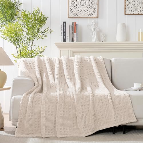 Waffle Beige Throw Blanket (Waffle Beige / Throw(50x60))