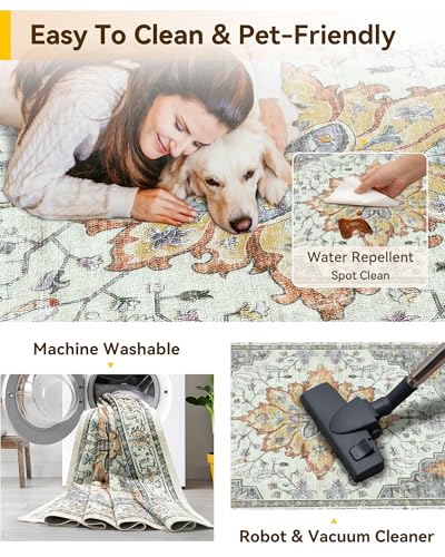 Washable Area Rug (Beige/Carbon Grey/Orange / 3' x 5' (Rectangular))