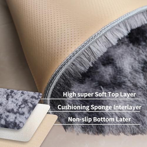 Dark Grey Fluffy Shag Rug 2x3 (Tie-dye Dark Grey (2 Pcs) / 2' x 3' (Rectangular))