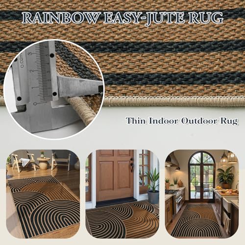 Modern Rainbow Easy Jute 3x5 Rug (3' x 5' (Rectangular) / Black/Multi-rainbow-2)