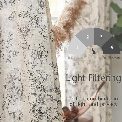 Floral Lined Linen Curtains 63 Long for Living Room 2 Panels (Lined Black / 50"W x 63"L (Pack of 2))