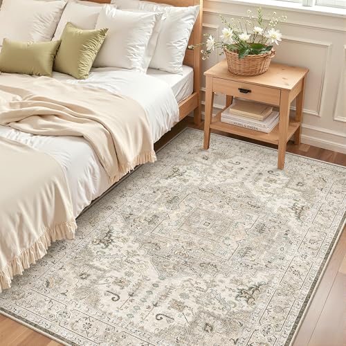 Area Rug 3x5 Washable Vintage Entry Rugs for Bedroom (Ivory/Brown / 3' x 5' (Rectangular))