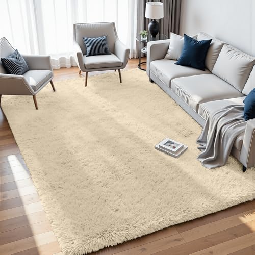 8x10 Fluffy Shag Area Rugs for Living Room Bedroom (Beige / 8' x 10' (Rectangular))