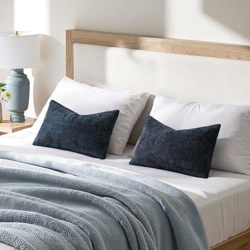 Decorative Lumbar Throw Pillow Covers 12x20 Coastal Navy Blue 2 Pack (20" x 12" (Pack of 2) / Navy Blue)