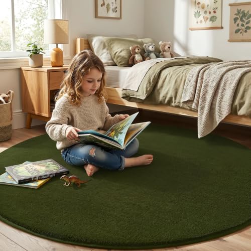 Olive Green Round Area Rugs 5ft Circle Rugs for Bedroom Living Room (5' (Round) / Olive Green)