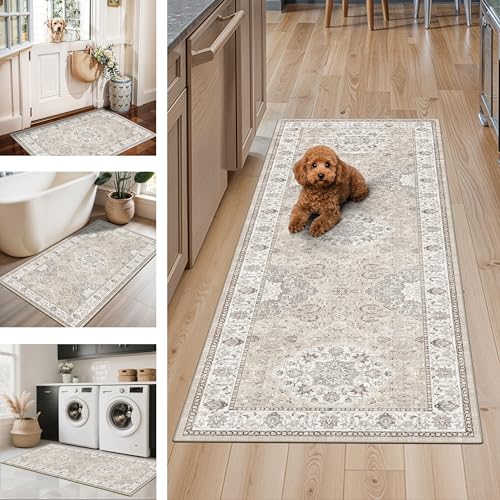 Washable Kitchen Rug Set of 3 (2x3+2x4+2x5 / Beige)