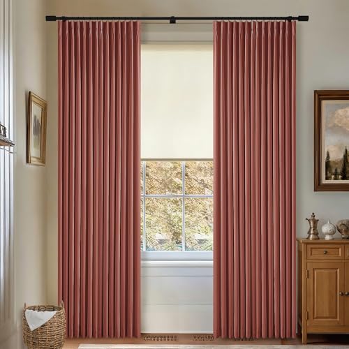 Terracotta Pinch Pleated Linen Blackout Curtains 90 Inches Long for Bedroom (Terracotta / 40"W x 90"L (Pack of 2))