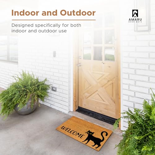 Coir Welcome Mat (Black Cat / 17x29)
