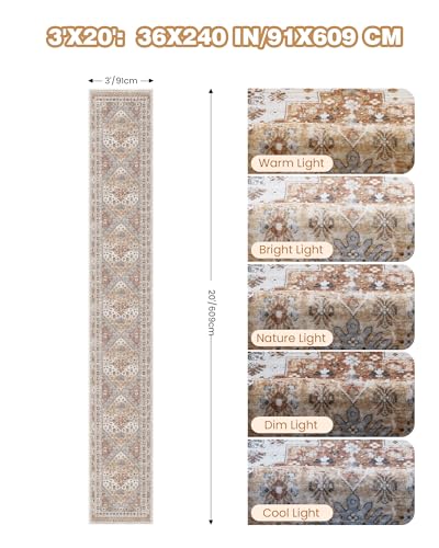 3x20 Long Runner Rugs for Hallway Vintage Washable Rug (Orange / 3' x 20' (Runner))