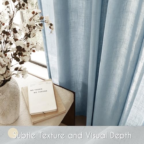 Dusty Blue Linen Curtains 84 inch Long for Living Room Back Tab Light Filtering Semi Sheer Light Blue Bedroom Curtains Linen Cotton Textured Grey Blue Drapery Panel Airy Modern Aesthetic Decor (Dusty Blue / 52"W x 84"L (Pack of 2))