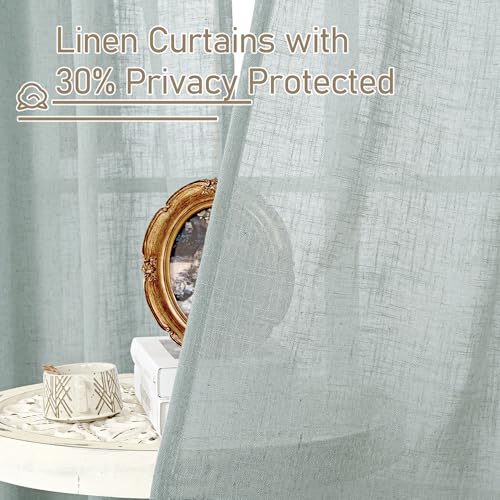 Semi Sheer Linen Curtains 95 Inch Length for Living Room 2 Panels (52"W x 95"L (Pack of 2) / Greyish Blue)
