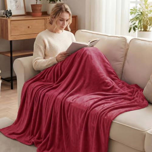 Soft Fleece Throw Blanket for Couch (Deep Red / Throw (50" x 60"))