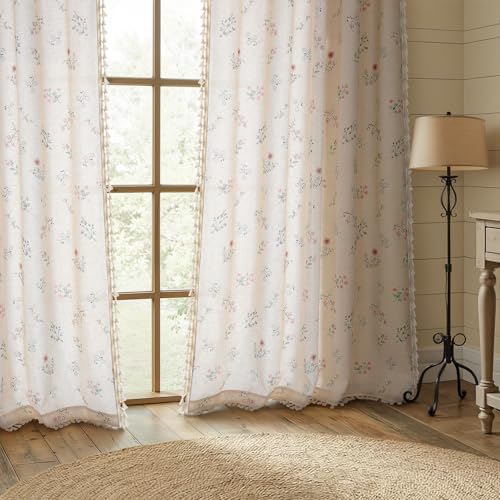 Boho Floral Light Filtering Curtains 96 Inch 2 Panels Linen Texture (Light Filtering Vintage Florals / 52"W x 96"L (Pack of 2))