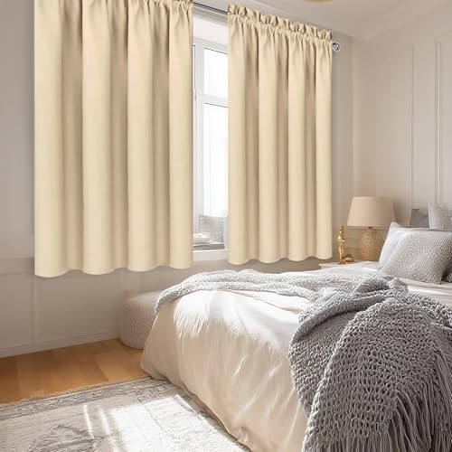 Wide Blackout Curtains for Bedroom Living Room 70 x 63 Inch Long Beige (Beige / 70"W x 63"L (Pack of 2))