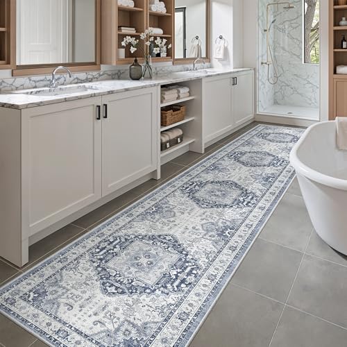 Washable Runner Rugs 2x10 Long for Hallway Kitchen (Navy/White / 2' x 10' (Runner))