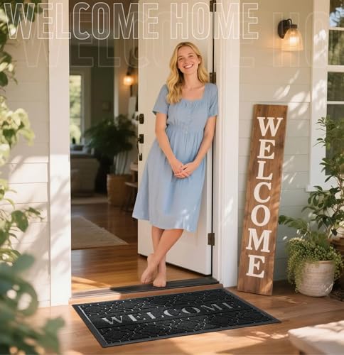 Large Welcome Door Mat (36x24 Inch / Black)