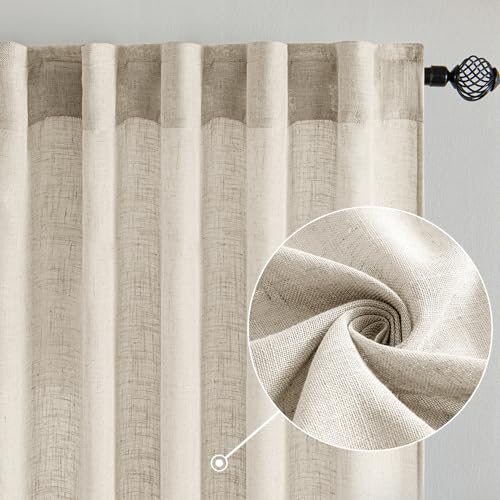 Cream Linen Curtains 52x90 Inch Long for Bedroom and Living Room (52"W x 90"L (Pack of 2) / Cream)