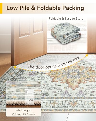 Washable Area Rug (Beige/Carbon Grey/Orange / 2' x 5' (Rectangular))