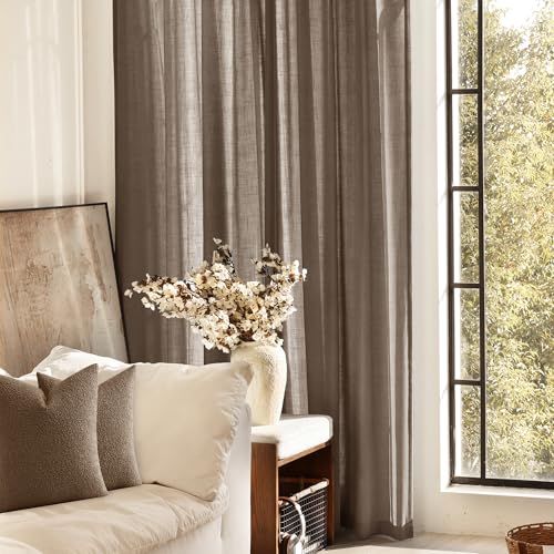 Chocolate Brown Linen Curtain 96 inch Length 2 Panels Set Back Tab Light Filtering Living Room Curtain Drapes Home Office Modern Minimalist Decor Farmhouse Boho Neutral Semi Sheer Curtain 96 inch Long (Chocolate Brown / 52"W x 96"L (Pack of 2))