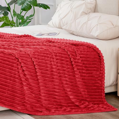 3D Ribbed Jacquard Red King Size Blankets for Bed (Red / King(108"x90"))
