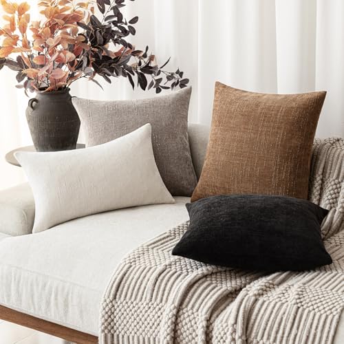 Solid Textured Chenille Throw Pillow Covers 20x20 (20" x 20" (Pack of 2) / Light Taupe)