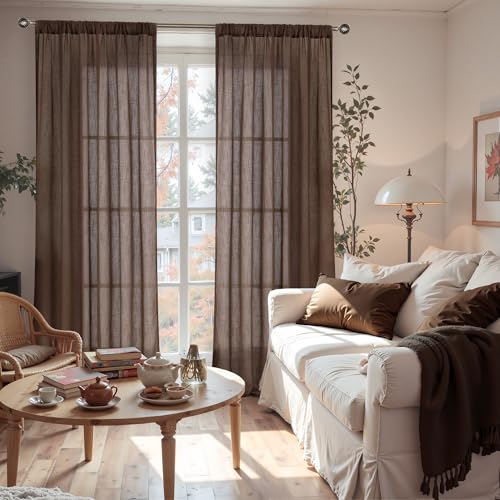 Brown Linen Curtains 84 Inch Length 2 Panels for Living Room Windows (Brown / 52"W x 84"L (Pack of 2))