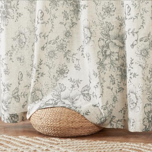 Floral Lined Linen Curtains 108 Long for Living Room 2 Panels (Lined Grey / 50"W x 108"L (Pack of 2))