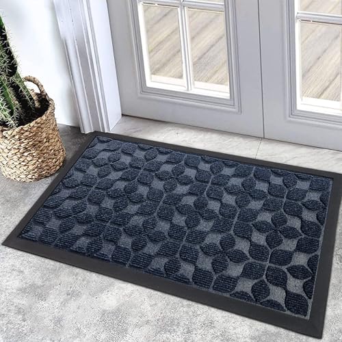 Sturdy Front Entrance Doormats (1'5" x 2'6" (Rectangular) / Geometric Blue)
