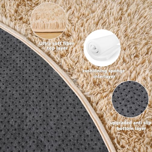5'x5' Beige Round Rug for Bedroom (5' (Round) / Beige)