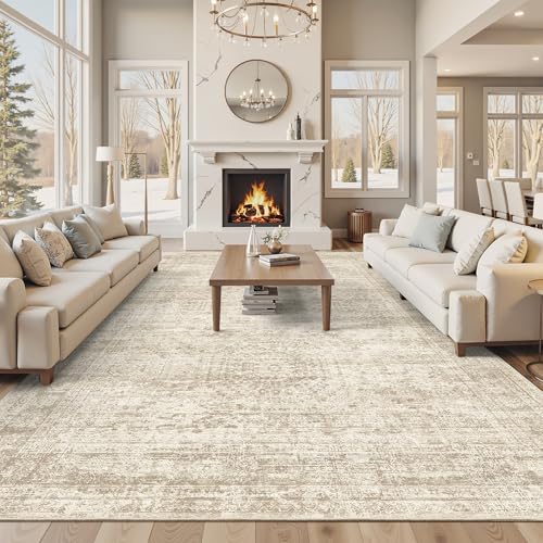 12x15 Washable Area Rugs Soft Living Room Rug Abstract Beige (Beige / 12' x 15' (Rectangular))
