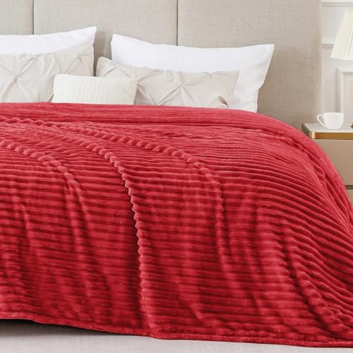 3D Ribbed Jacquard Red King Size Blankets for Bed (Red / King(108"x90"))