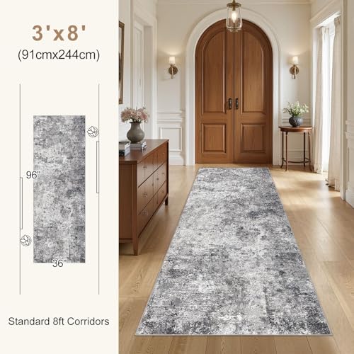 3x8 Washable Runner Rug for Hallway (Grey / 3' x 8' (Runner))
