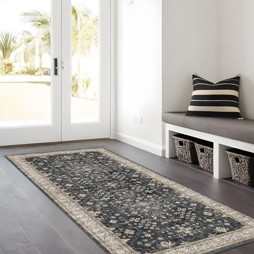 Black Boho Washable 3x6 Large Kitchen Runner Rug (3' x 6' (Rectangular) / Ashen / Multi)