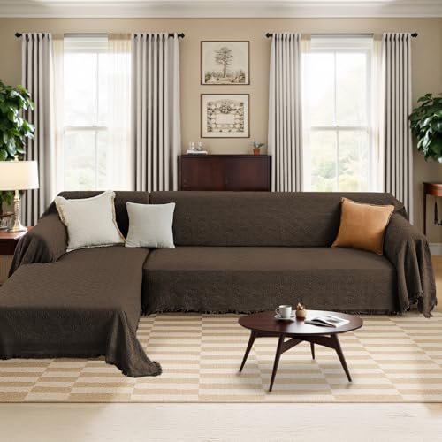 Sectional Couch Covers for Sectional Sofa L Shaped Couch Cover Blanket 2 Pieces Sofa Covers Sectional Couch Cover L Shape Furniture Protector (Chocolate / X-Large)