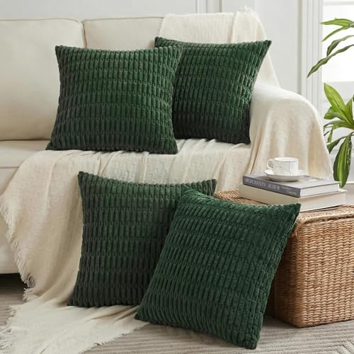 4 Packs Decorative Throw Pillow Covers for Living Room Couch Bed (16" x 16" (Pack of 4) / Dark Green)