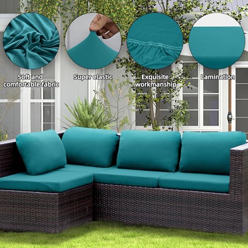 12PCS Patio Cushion Covers.Patio Furniture Couch SeatSlipcovers (Peacock Blue / 12PCS)