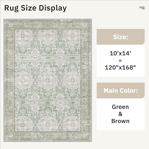 10x14 Area Rugs for Living Room Washable Rug Non (Green/Brown / 10' x 14' (Rectangular))