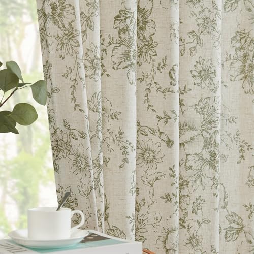Vintage Floral Linen Curtains 84 Long for Living Room 2 Panels (Green / 38"W x 84"L (Pack of 2))
