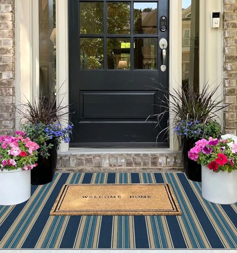 3x5 Striped Entry Rug (Striped - Navy Blue/Taupe / 3' x 5' (Rectangular))