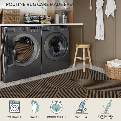 Modern Geometric Easy Jute Carpet (6' x 9' / Black/Nature Geometric-2)