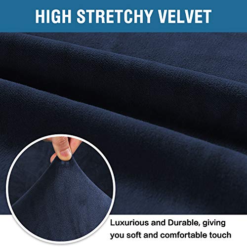 Stretch Velvet Loveseat Covers for 2 Cushion Couch Covers for Living Room Sofa Covers Slipcovers with Non Slip Straps Bottom (Navy / Loveseat)