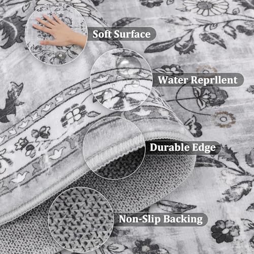 2x8 Washable Hallway Runner Rug Non Slip Floral Carpet (Grey / 2' x 8')