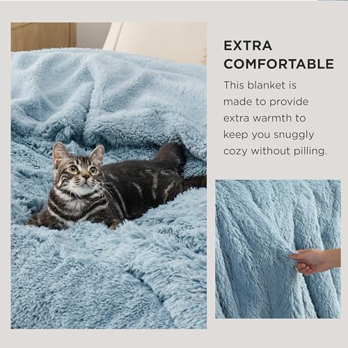 Faux Fur Fluffy Sherpa Fleece King Bed Blanket Blue 108"x90" (13- Blue / King (108" X 90"))